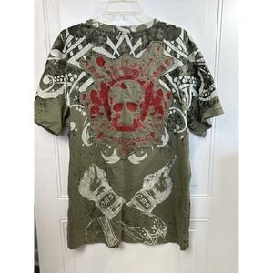 Mens XL OMR One‎ More Round Green Graphic T  Velvet Burnout Skulls Red Metallic
